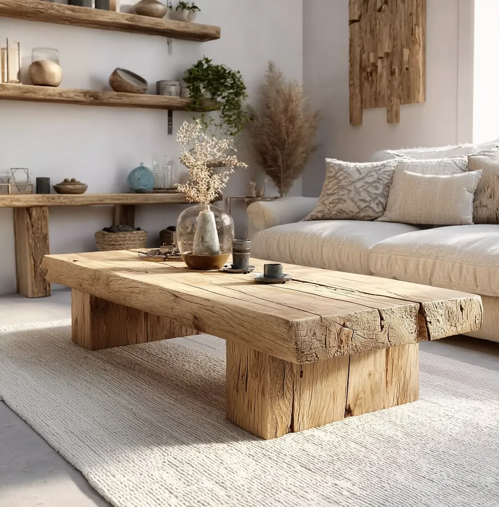 Coffee Table Solid Wood Live Edge Trestle Base Rectangular Handmade