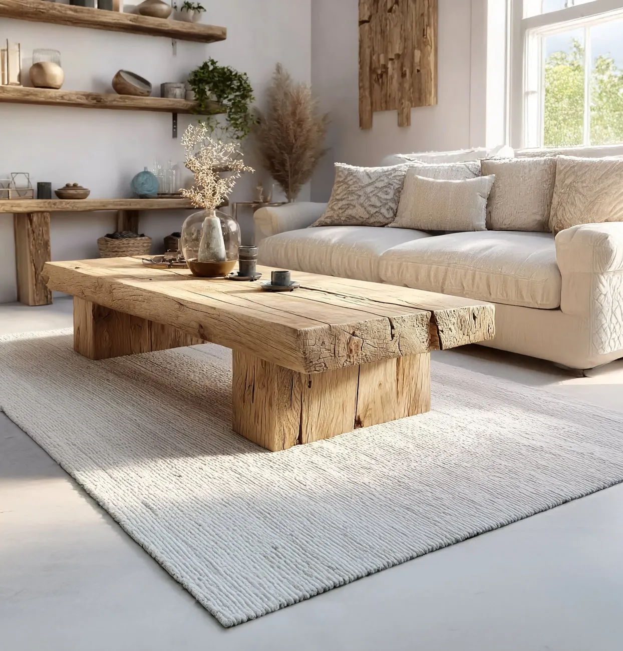 Coffee Table Solid Wood Live Edge Trestle Base Rectangular Handmade - Image 2