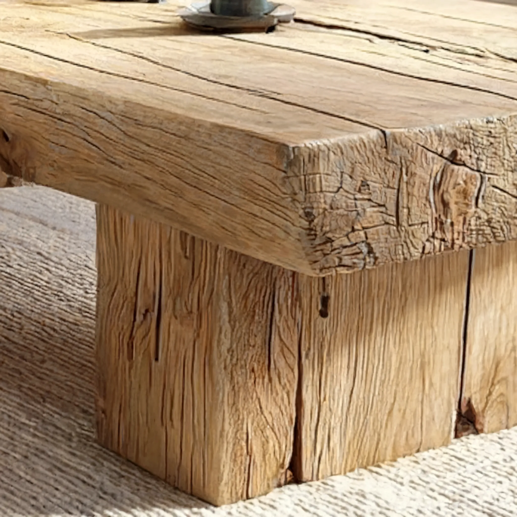 Coffee Table Solid Wood Live Edge Trestle Base Rectangular Handmade - Image 3