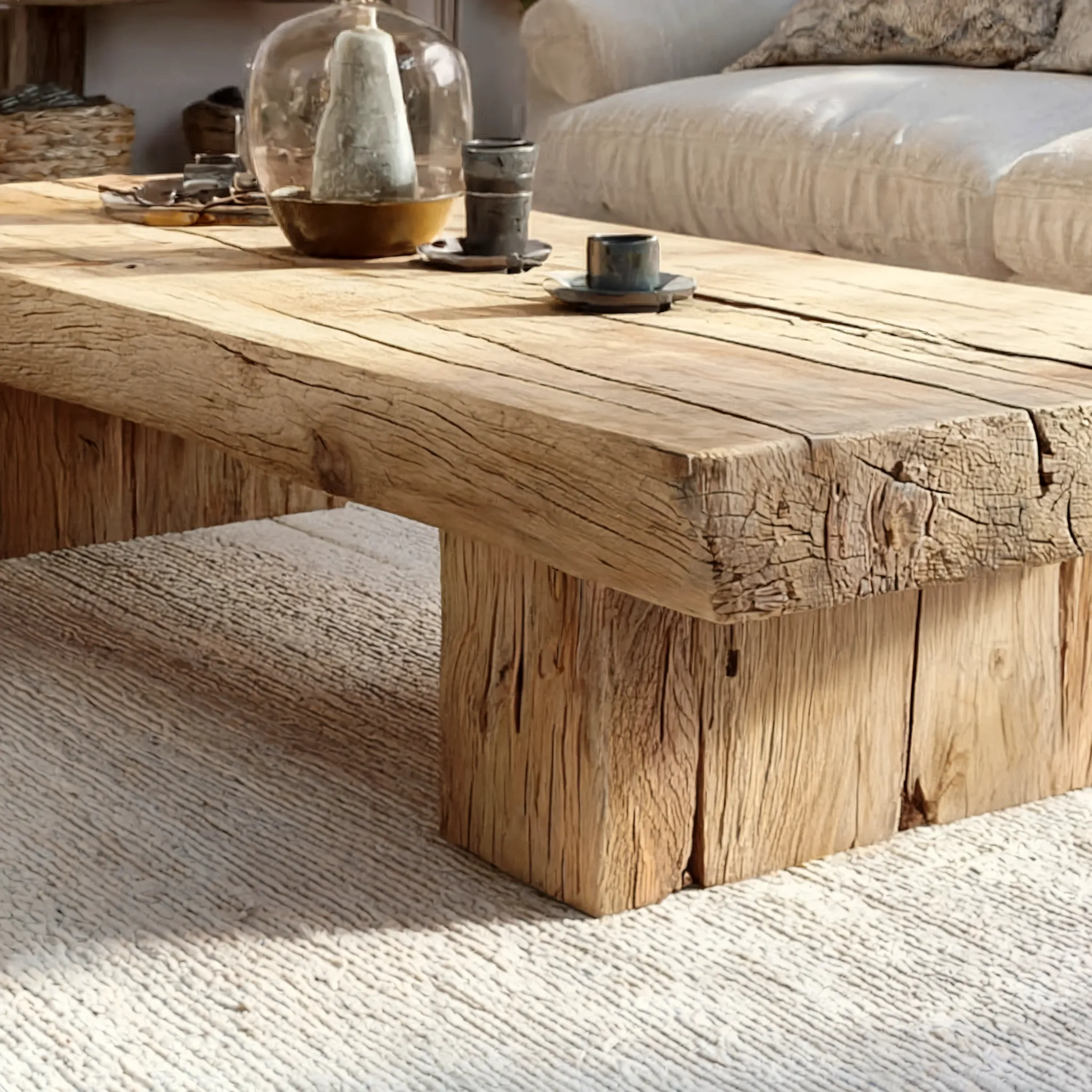 Coffee Table Solid Wood Live Edge Trestle Base Rectangular Handmade - Image 4