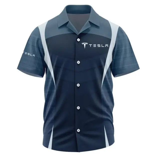 Tesla Exclusive Logo Performance Short Sleeve Camp Collar Shirt OUFAHWS3D081903TLZ - Tesla Shirt