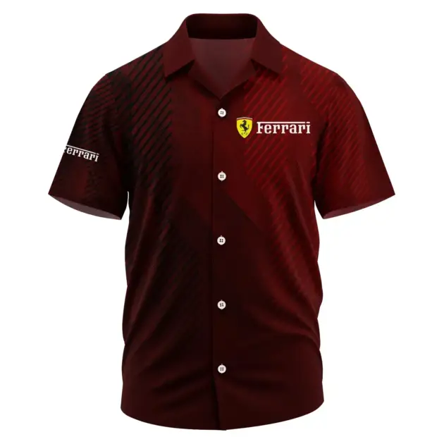 Ferrari Exclusive Logo Performance Short Sleeve Camp Collar Shirt OUFAHWS3D081906FIZ - Ferrari Shirt