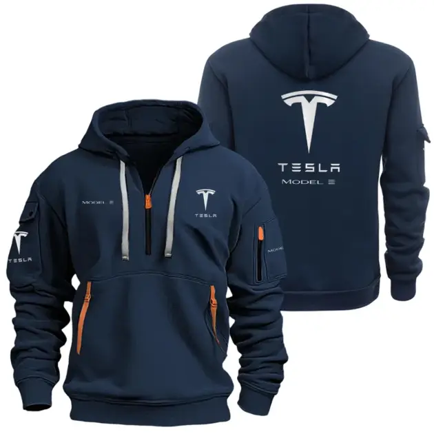 Tesla Model 3 Half Zipper Hoodie SNOVHHZ25TLMO3 - Tesla Model 3 Hoodie